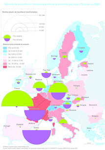 Nombre de travailleurs frontaliers entrants et sortants par pays d'Europe