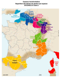 Espaces de coopération Interreg IIIA sur les frontières françaises